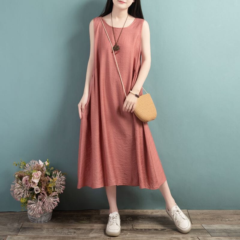 Summer Loose Casual Sleeveless Cotton Linen Dress