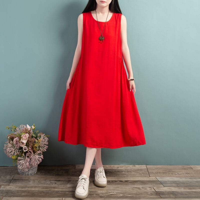 Summer Loose Casual Sleeveless Cotton Linen Dress