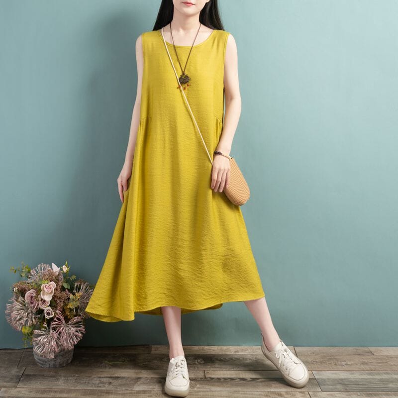 Summer Loose Casual Sleeveless Cotton Linen Dress