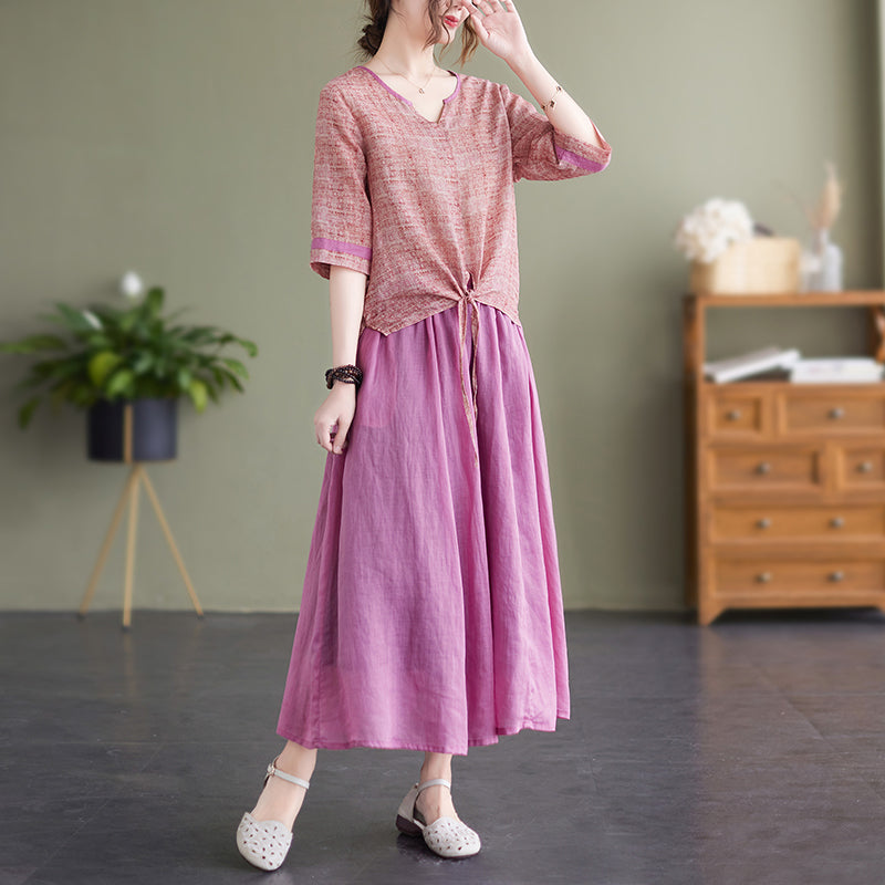 Summer Loose Cotton Linen Women Retro Set