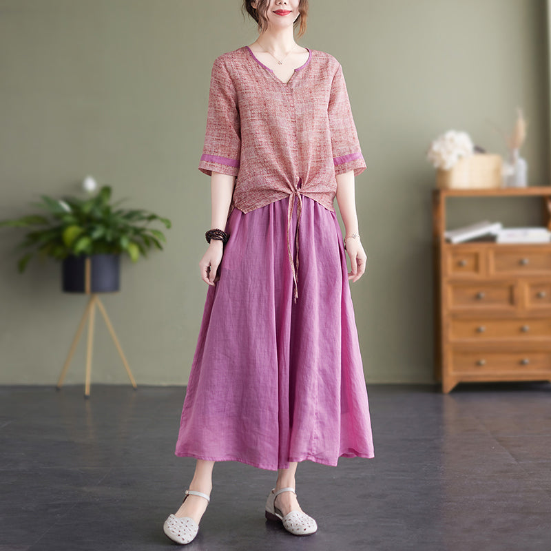 Summer Loose Cotton Linen Women Retro Set