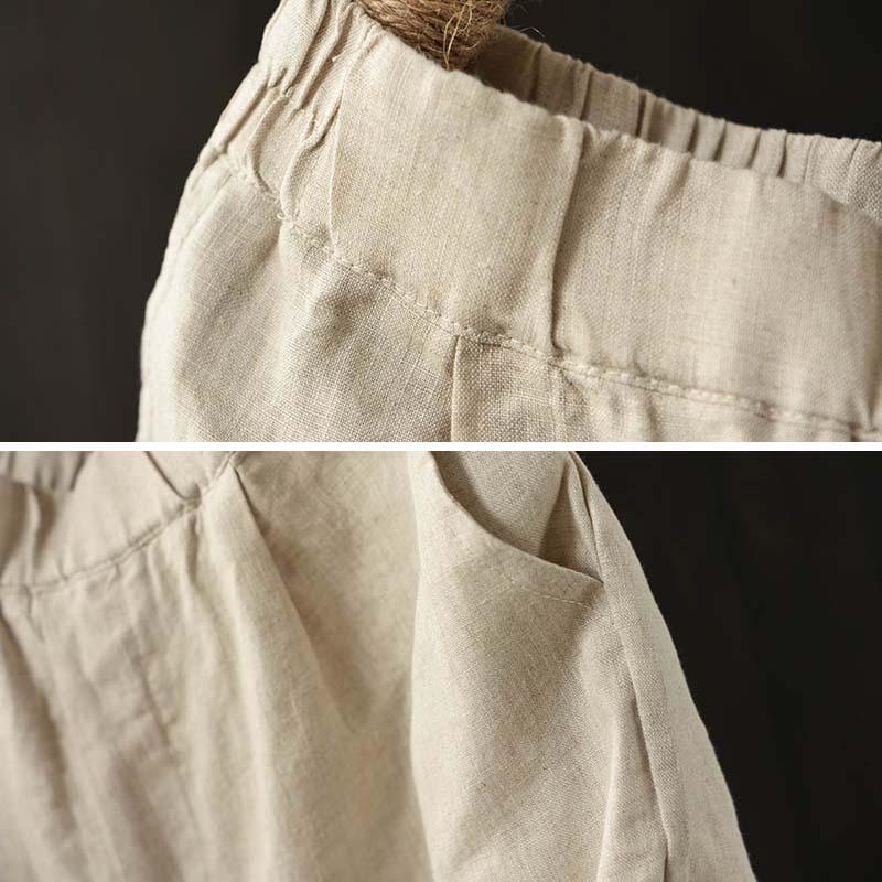 Summer Loose Elastic Waist Solid Linen Shorts