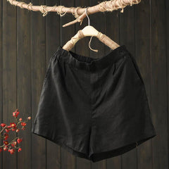 Summer Loose Elastic Waist Solid Linen Shorts