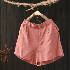 Summer Loose Elastic Waist Solid Linen Shorts