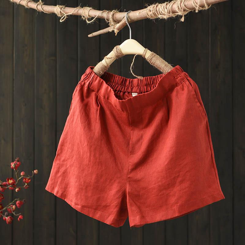 Summer Loose Elastic Waist Solid Linen Shorts