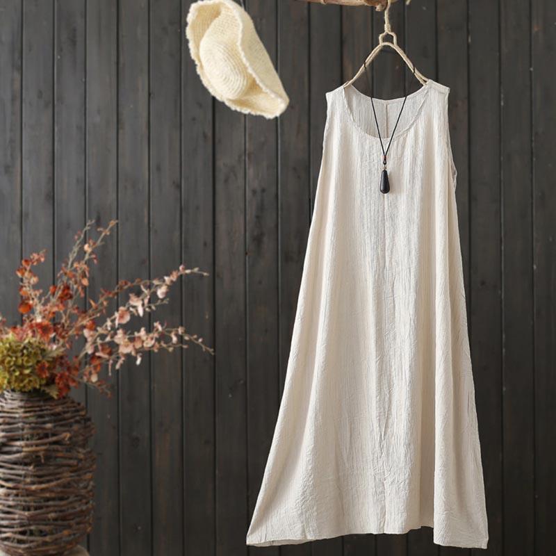 Summer Mid-Length Sleeveless Cotton Nightgown Dress