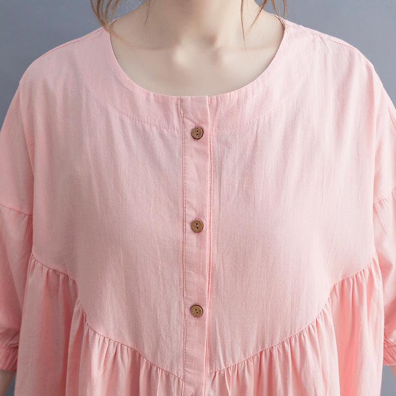 Summer Pink Plus Size Casual Cotton Linen Dress