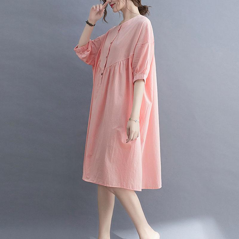 Summer Pink Plus Size Casual Cotton Linen Dress