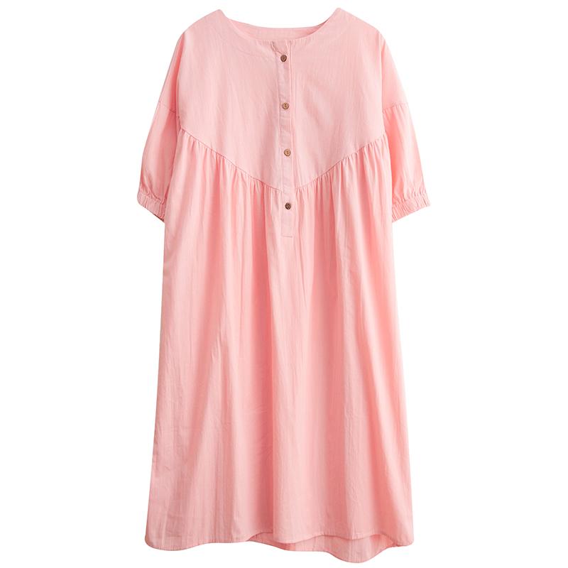 Summer Pink Plus Size Casual Cotton Linen Dress