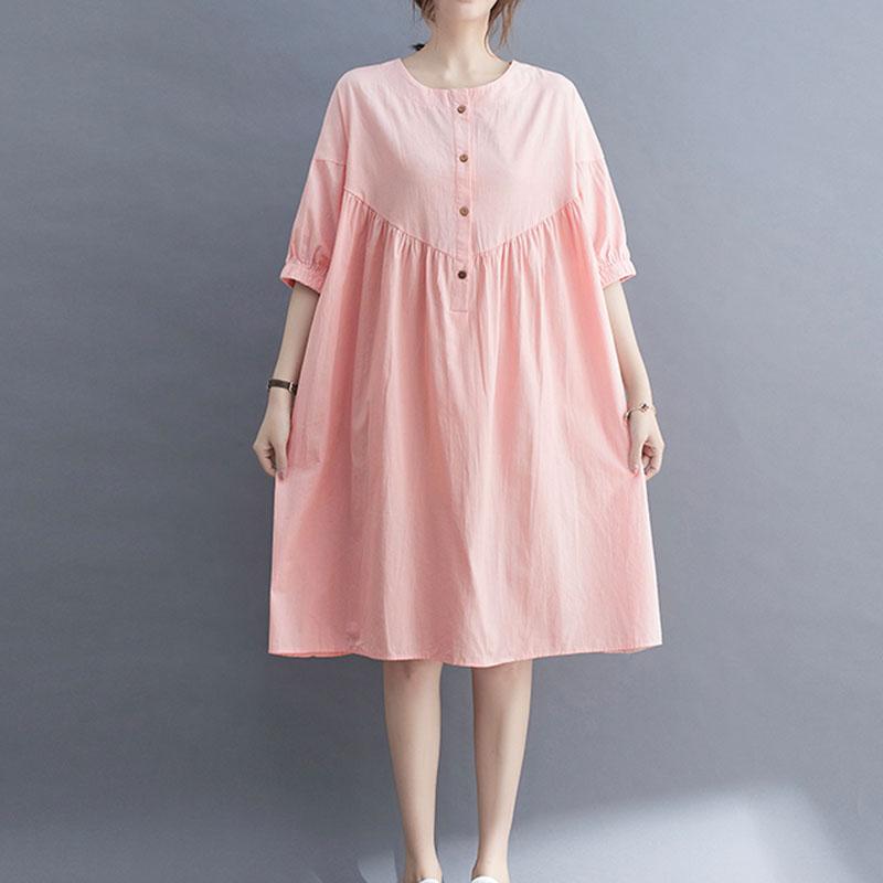 Summer Pink Plus Size Casual Cotton Linen Dress