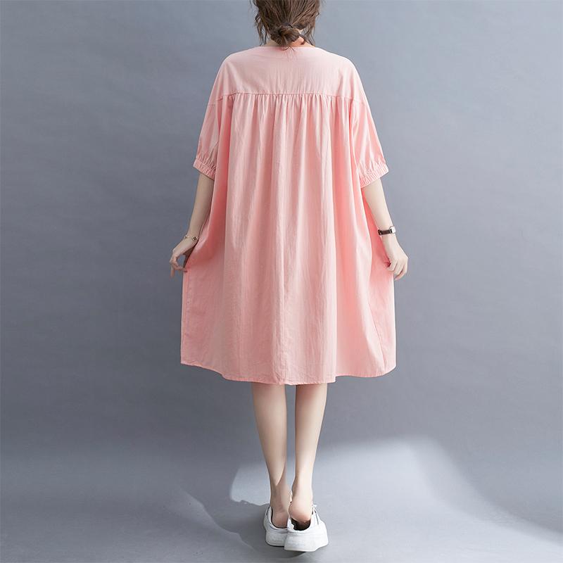 Summer Pink Plus Size Casual Cotton Linen Dress