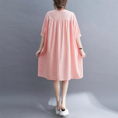 Summer Pink Plus Size Casual Cotton Linen Dress