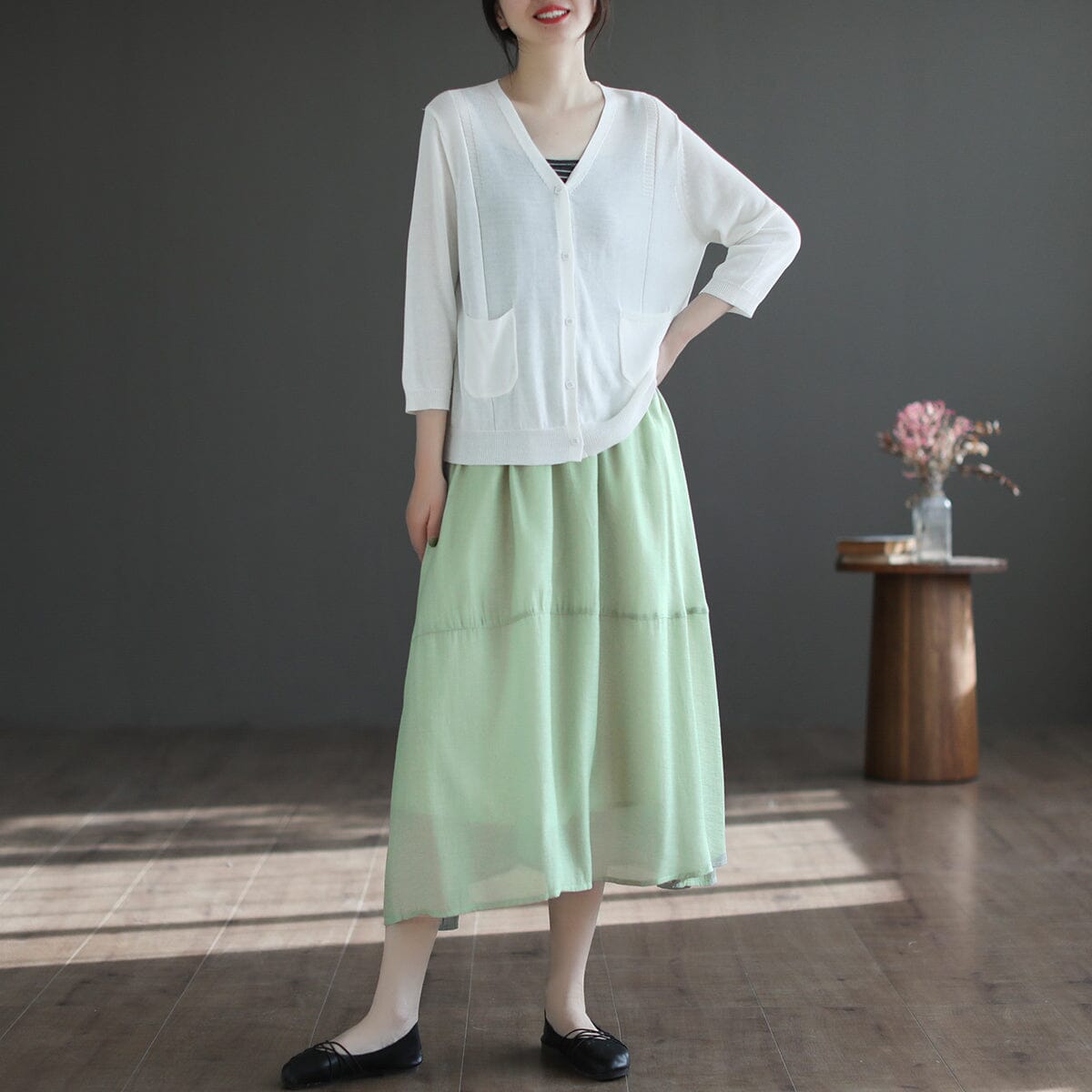 Summer Retro Casual Mesh Linen A-Line Skirt