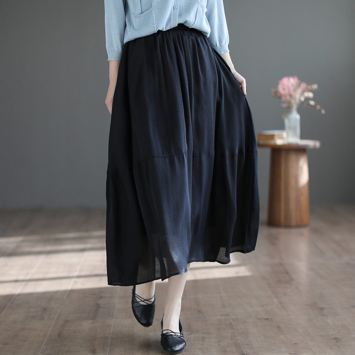 Summer Retro Casual Mesh Linen A-Line Skirt