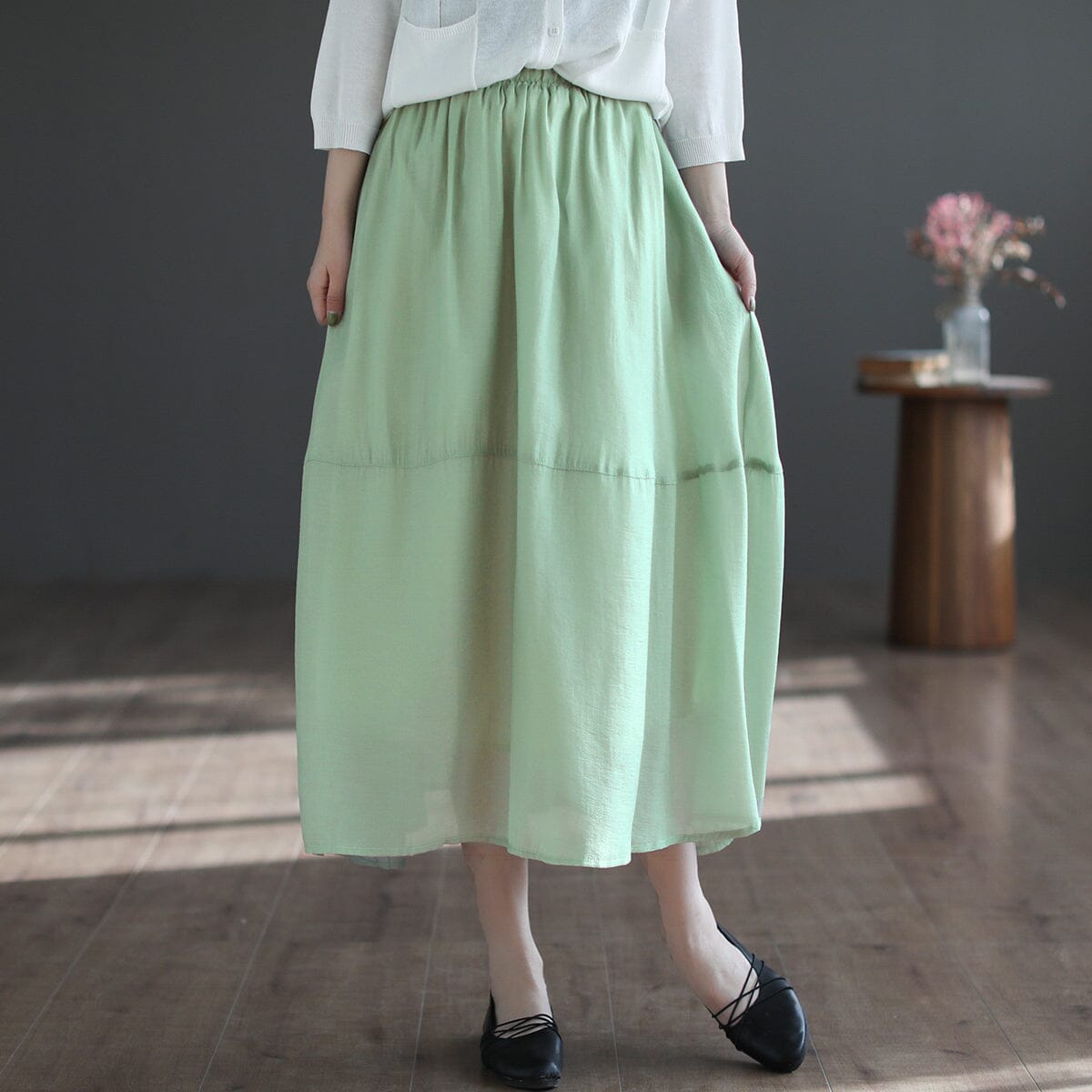 Summer Retro Casual Mesh Linen A-Line Skirt