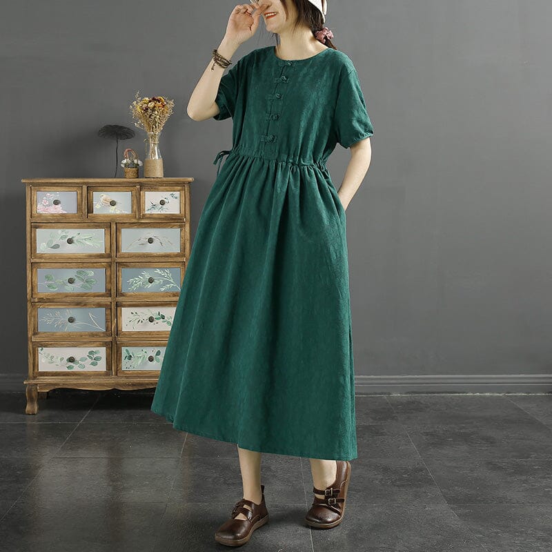 Summer Retro Cotton Linen Figured Loose Dress