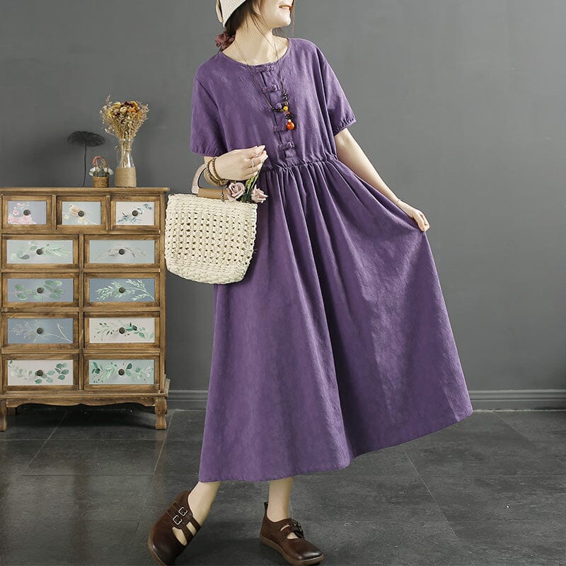 Summer Retro Cotton Linen Figured Loose Dress