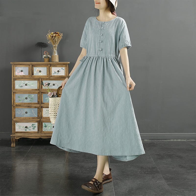 Summer Retro Cotton Linen Figured Loose Dress