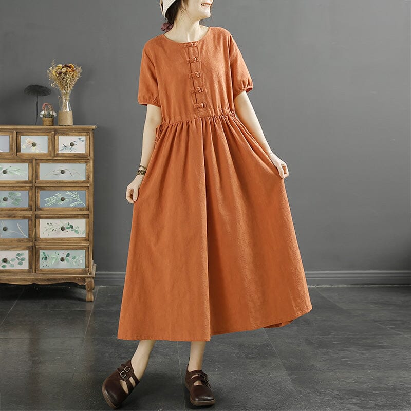 Summer Retro Cotton Linen Figured Loose Dress