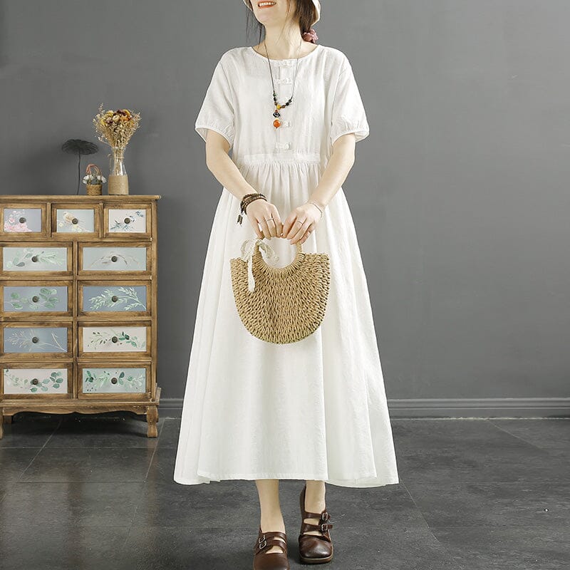 Summer Retro Cotton Linen Figured Loose Dress