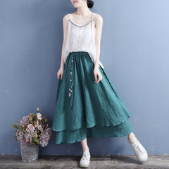 Summer Retro Cotton Linen Floral Embroidery Ribbon Skirt