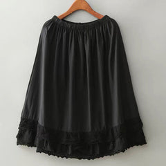 Summer Retro Embroidery Lace Trim Cotton Linen Skirt