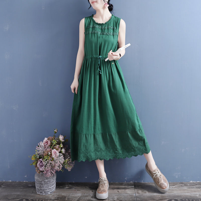 Summer Retro Fashion Sleeveless Cotton Linen Dress