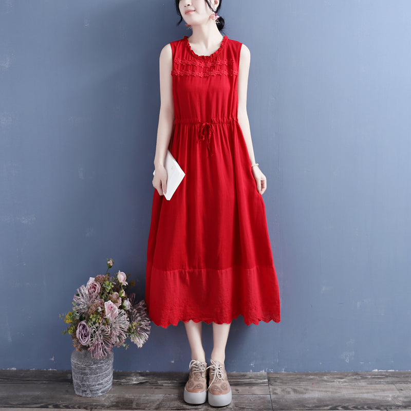 Summer Retro Fashion Sleeveless Cotton Linen Dress