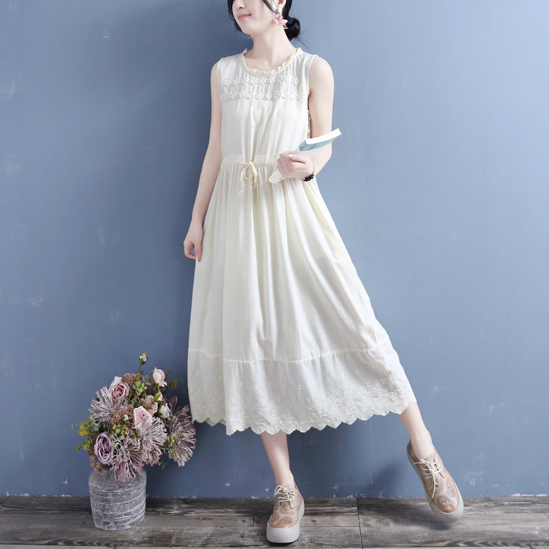 Summer Retro Fashion Sleeveless Cotton Linen Dress