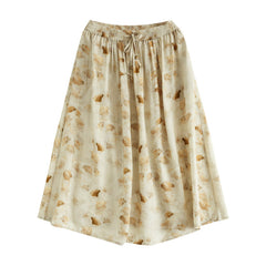 Summer Retro Floral Printed Cotton A-Line Skirt