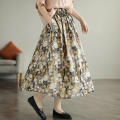 Summer Retro Floral Printed Cotton A-Line Skirt