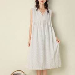 Summer Retro Floral Sleeveless V-Neck Cotton Dress