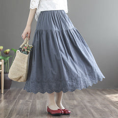 Summer Retro Linen Loose Hollow Pleated Skirt