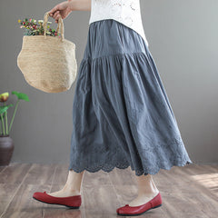 Summer Retro Linen Loose Hollow Pleated Skirt