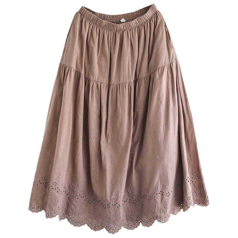 Summer Retro Linen Loose Hollow Pleated Skirt