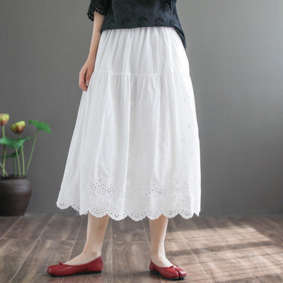 Summer Retro Linen Loose Hollow Pleated Skirt