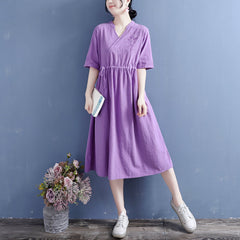 Summer Retro Loose Casual Solid Cotton Linen Dress