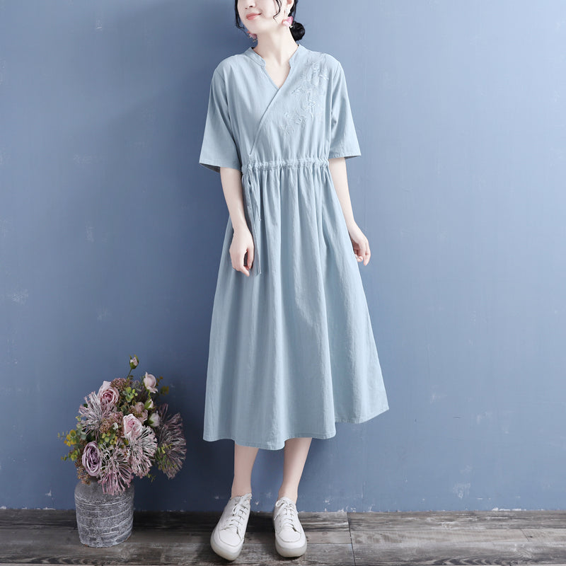 Summer Retro Loose Casual Solid Cotton Linen Dress