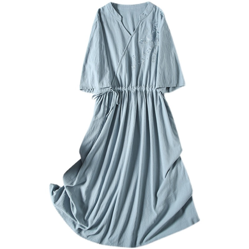 Summer Retro Loose Casual Solid Cotton Linen Dress