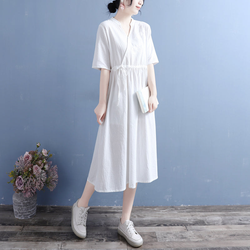 Summer Retro Loose Casual Solid Cotton Linen Dress