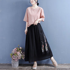 Summer Retro Loose Cotton Linen Embroidery Skirt