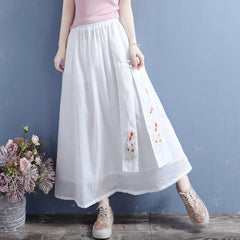 Summer Retro Loose Cotton Linen Embroidery Skirt