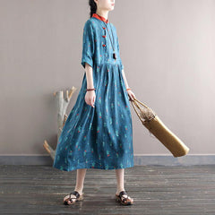 Summer Retro Plus Size Loose Linen Floral Dress