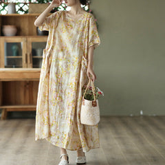 Summer Retro Print Linen Loose Dress