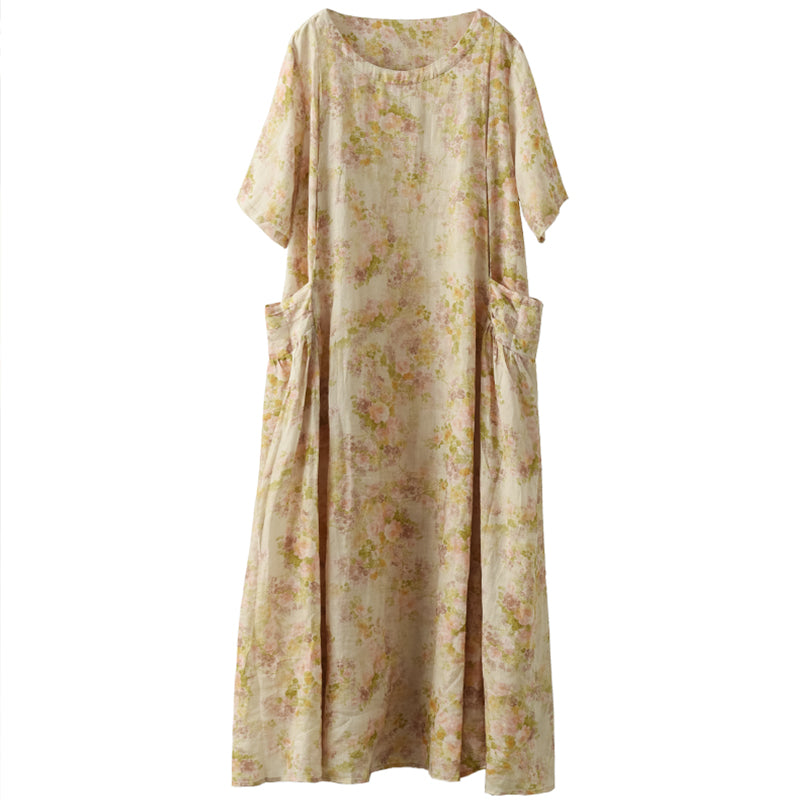 Summer Retro Print Linen Loose Dress