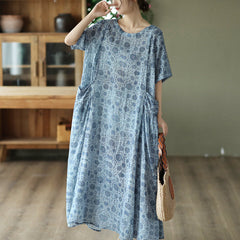 Summer Retro Print Linen Loose Dress