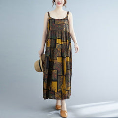 Summer Retro Print Sleeveless Casual Sling Dress