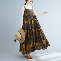 Summer Retro Print Sleeveless Casual Sling Dress