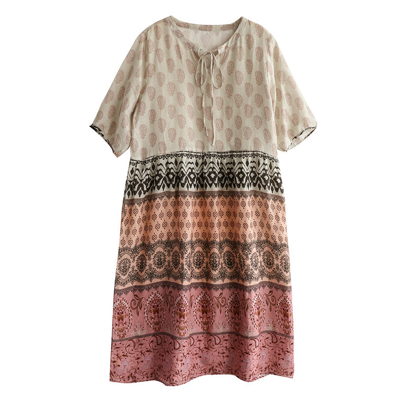 Summer Retro Printed Linen Loose Dress