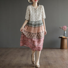 Summer Retro Printed Linen Loose Dress